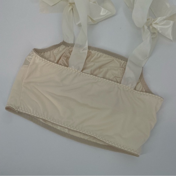 Cream / Champagne Satin Tie Shoulder Balletcore Crop Top / Bralette - Picture 8 of 9